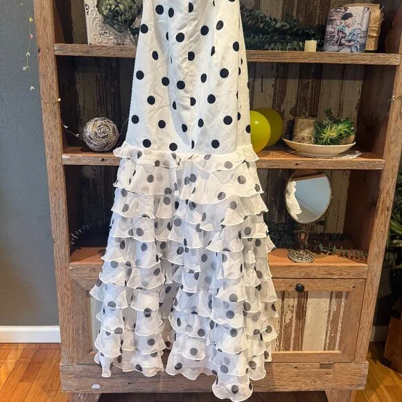 Stacees Strapless Polka Dot Prom Dress Size 2 NWT Strapless Ruffle - Fast Ship - Picture 4 of 6